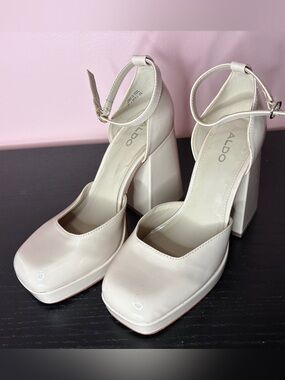 ALDO Cream Platform Ankle-Strap Block Heels